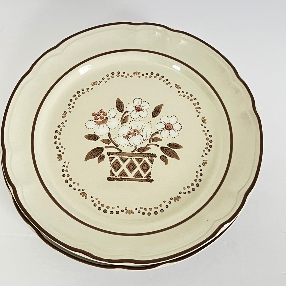 Cumberland‎  Plates Mayblossom Stoneware 8" Brown Cream Floral Japan Set 2